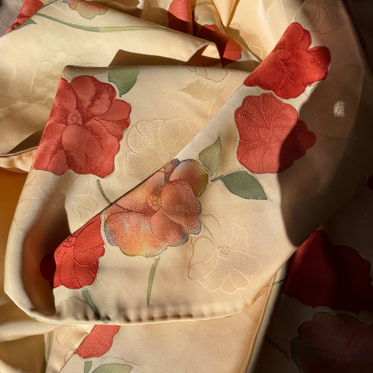 Haori Yellow Cream with Hand-painted Flowers in Silk