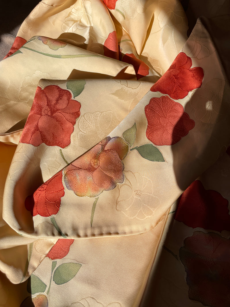 Haori Yellow Cream with Hand-painted Flowers in Silk