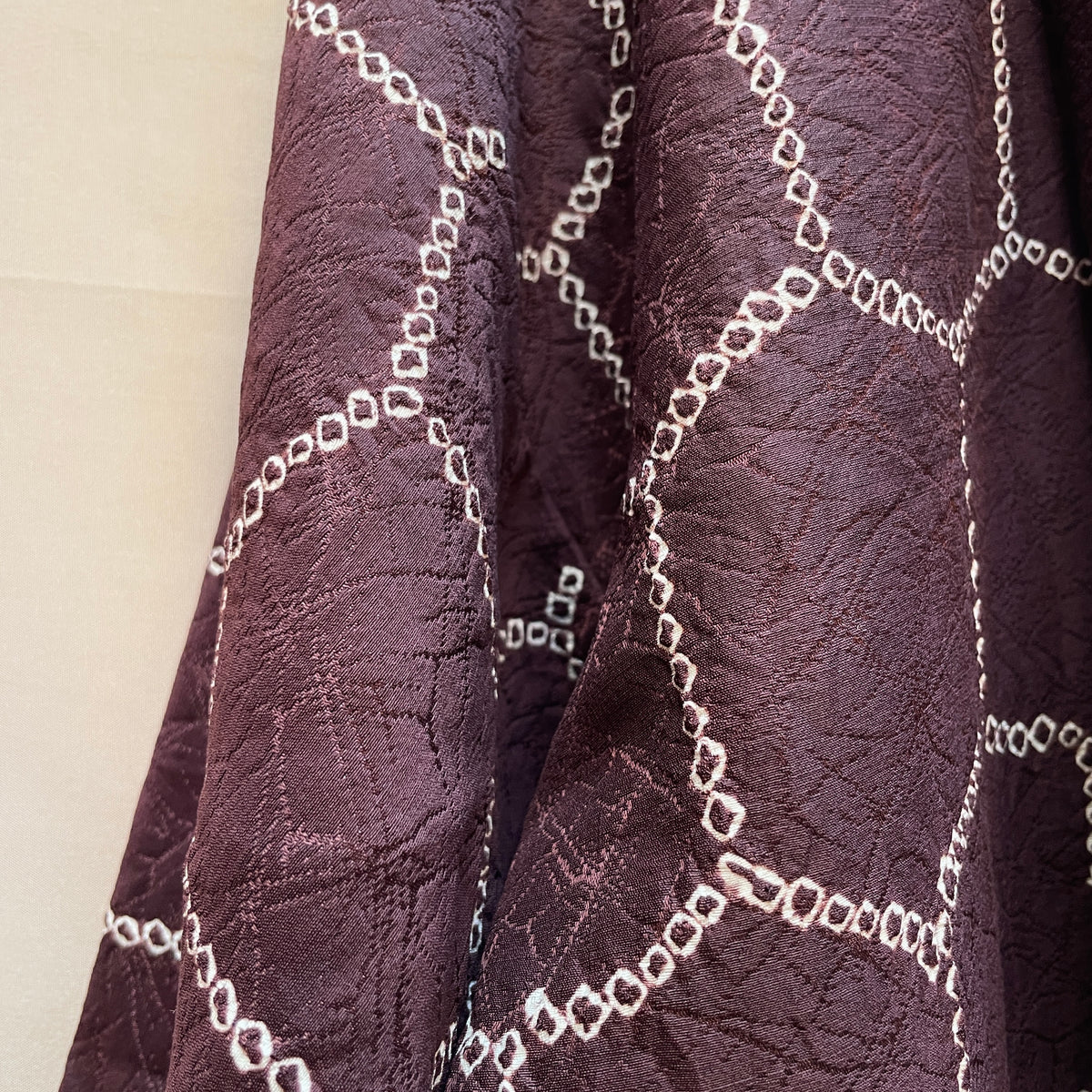 Haori Jacket Deep Brown Silk with Shibori Technique Patterns