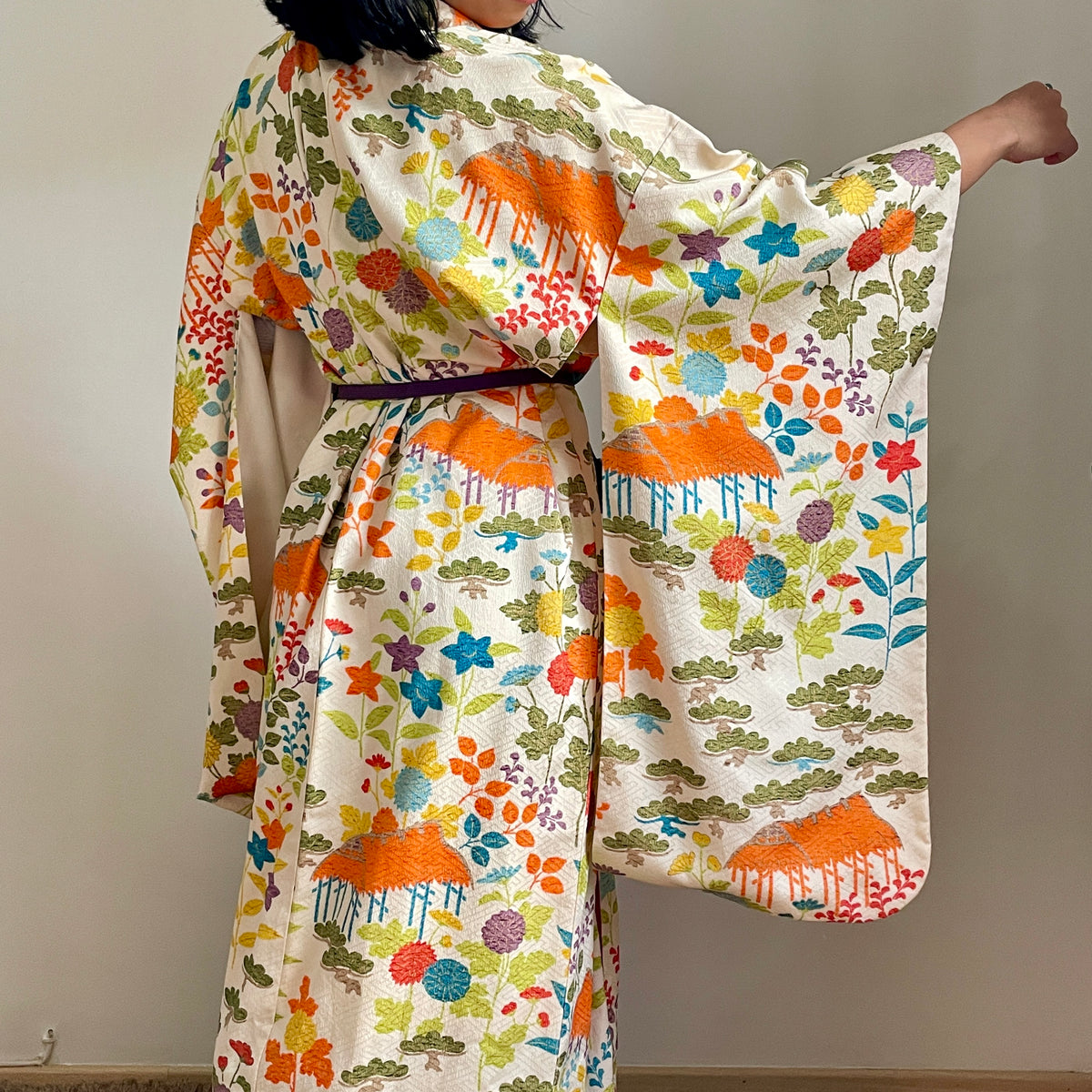Kimono Furisode Japanese Spring Garden in Silk