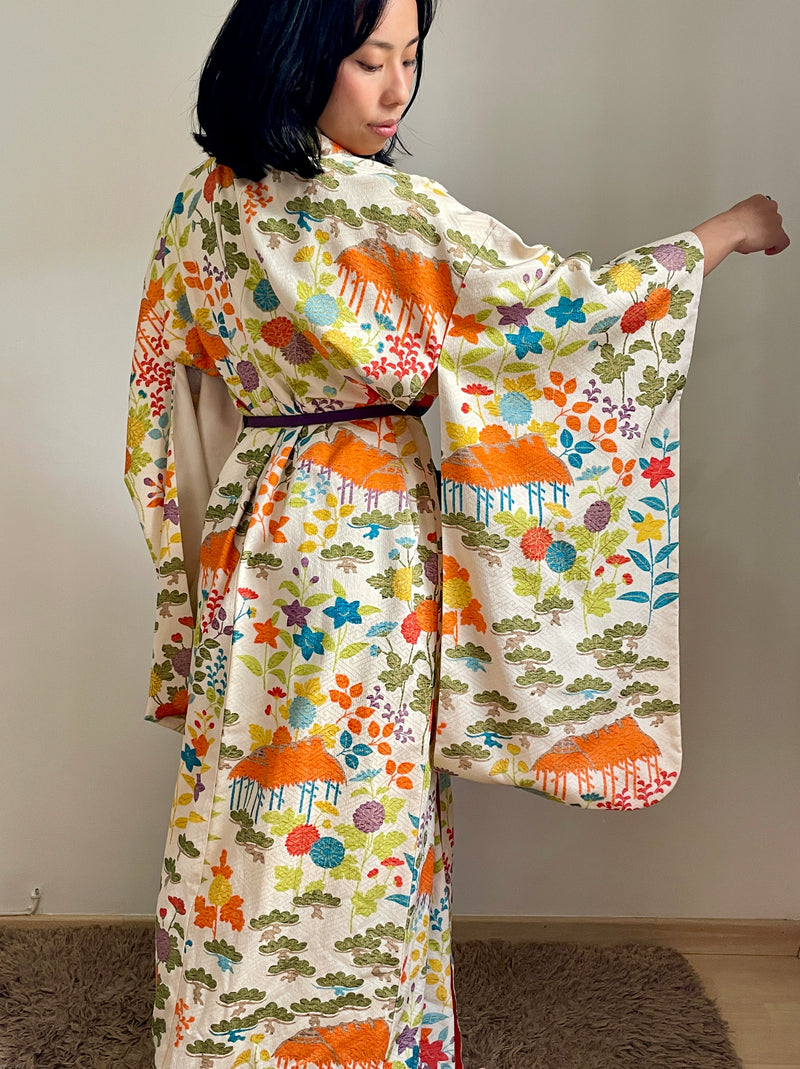 Kimono Furisode Japanese Spring Garden in Silk