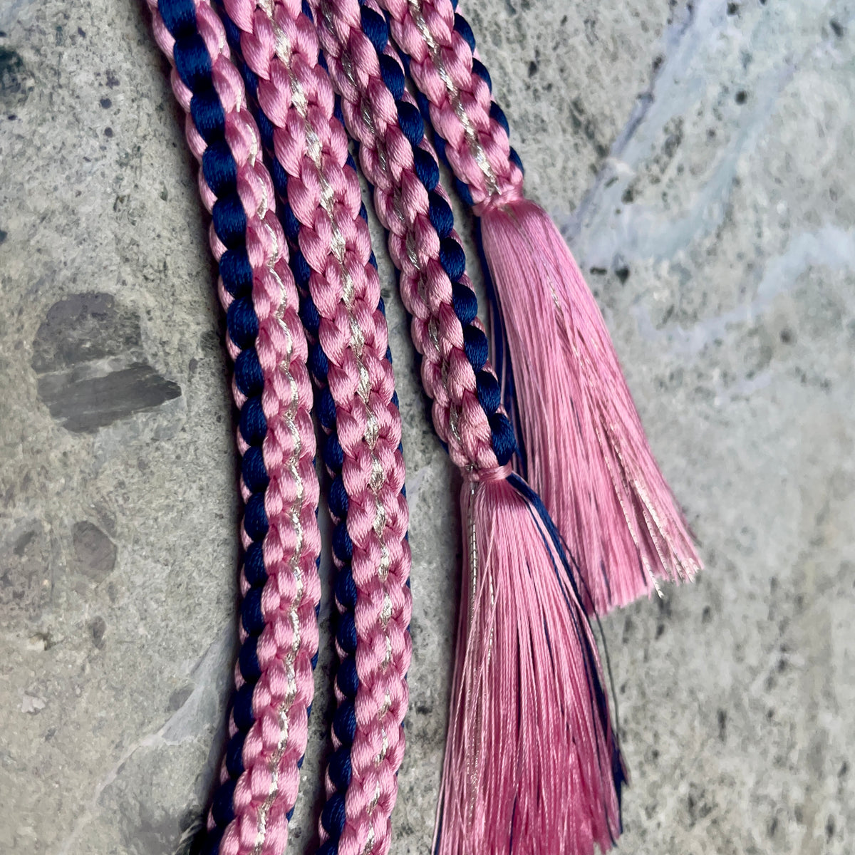 Obijime Belt Flat Braided Purple and Pink with Silver in Silk