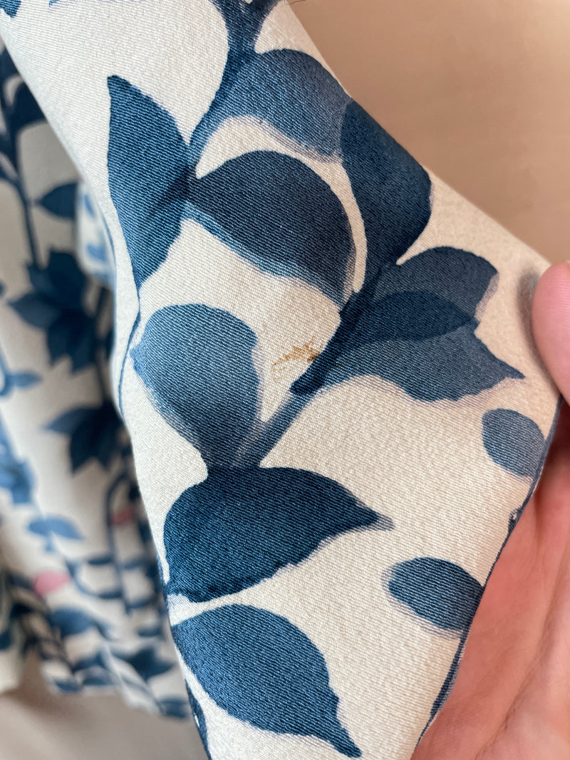 Haori White with Blue Watercolor Leaves