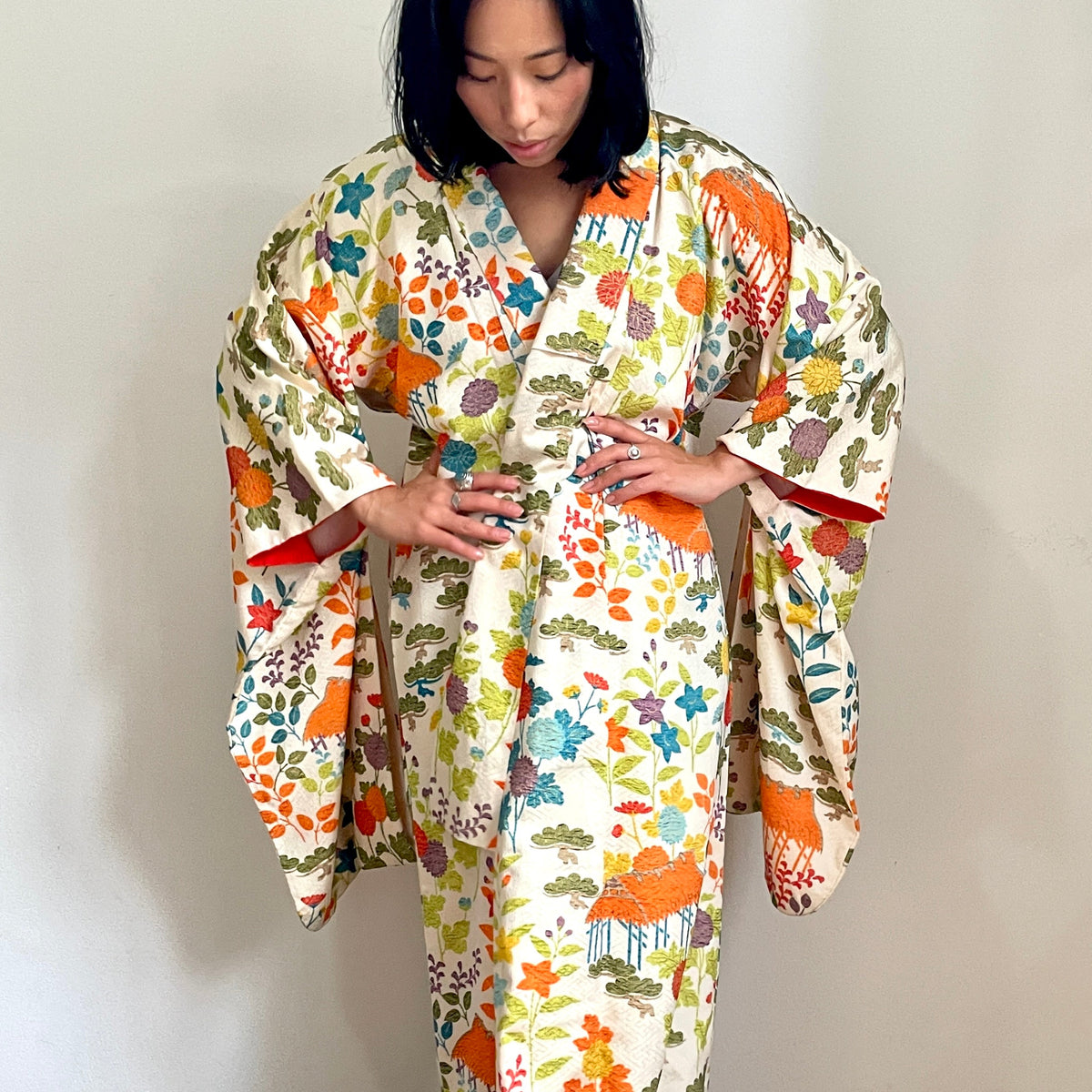 Kimono Furisode Japanese Spring Garden in Silk