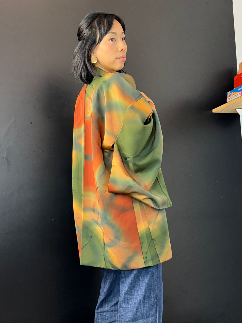 Haori Earth Tones Green Brown in Silk