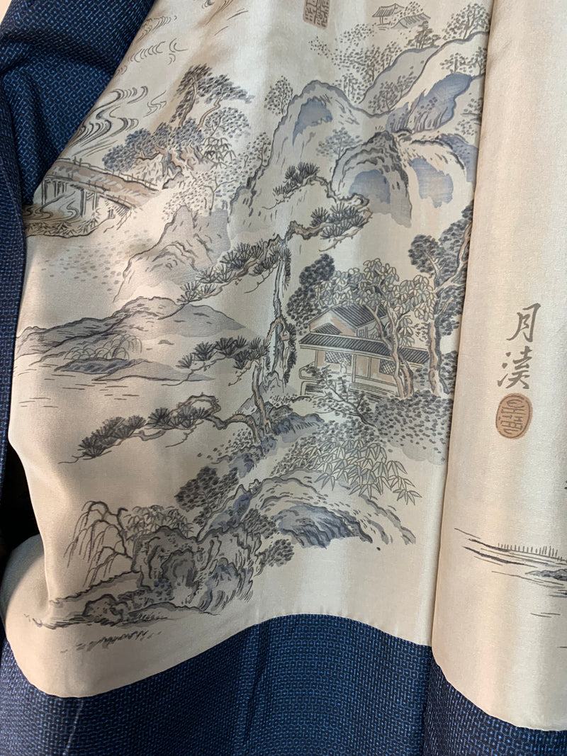 Haori Mens Oshima Tsumugi Silk with Art