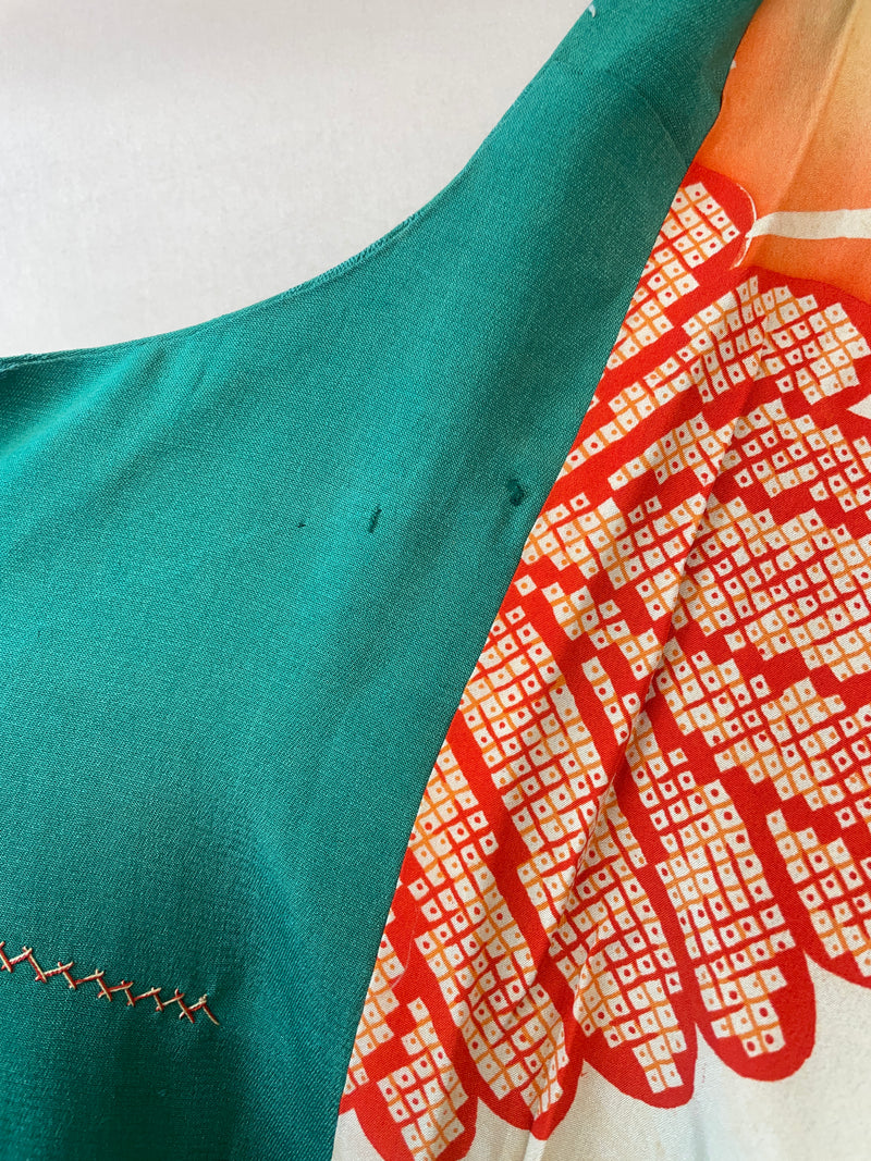 Kimono Michiyuki Antique Green Emerald with Colorful Interior