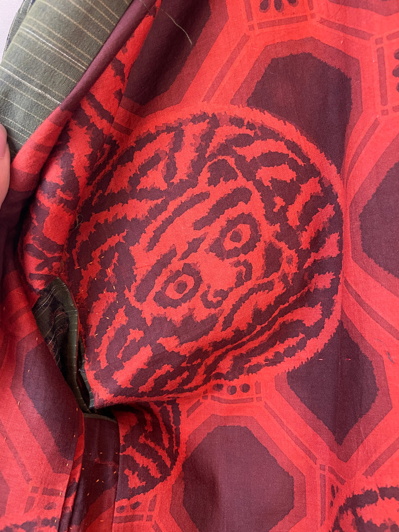 Haori Meisen Moss Green with Daruma Red Interior in Silk