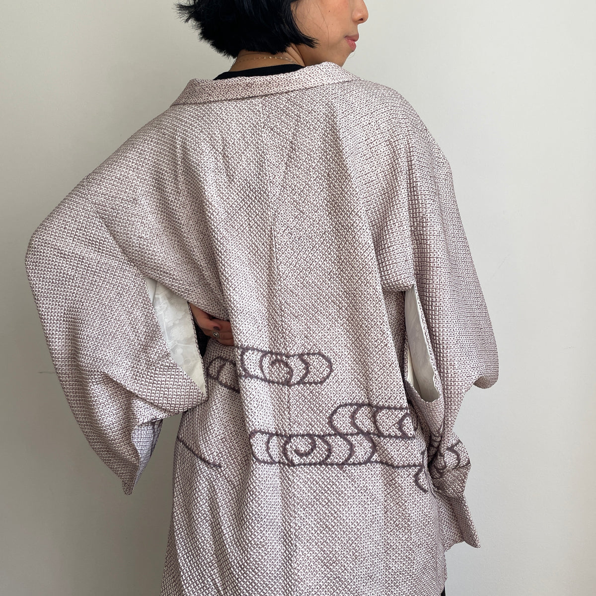 Haori Clouds Grey in Shibori Technique in Silk