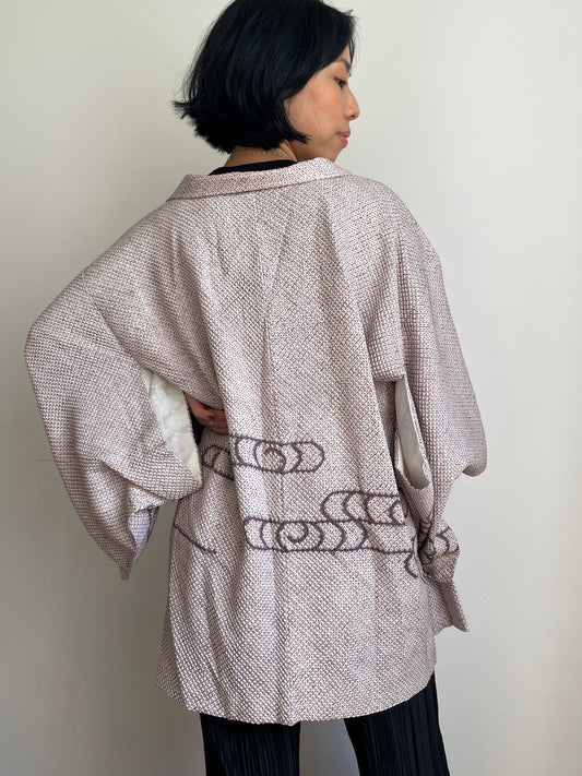 Haori Clouds Grey in Shibori Technique in Silk