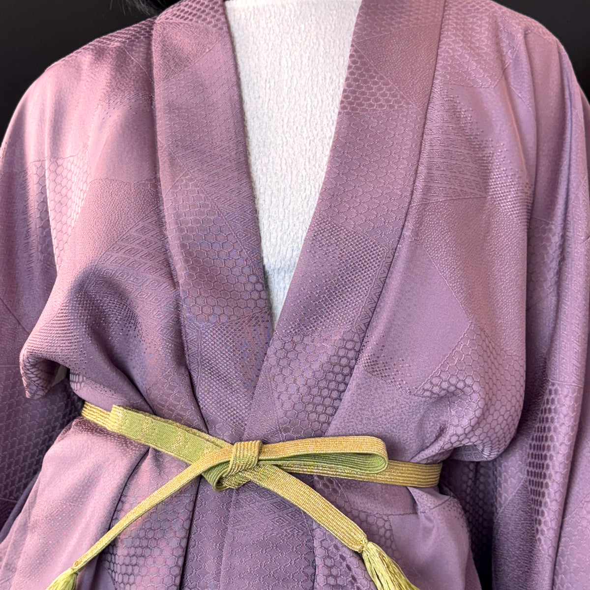 Haori Lavander Lilac with Geometric Patterns in Silk