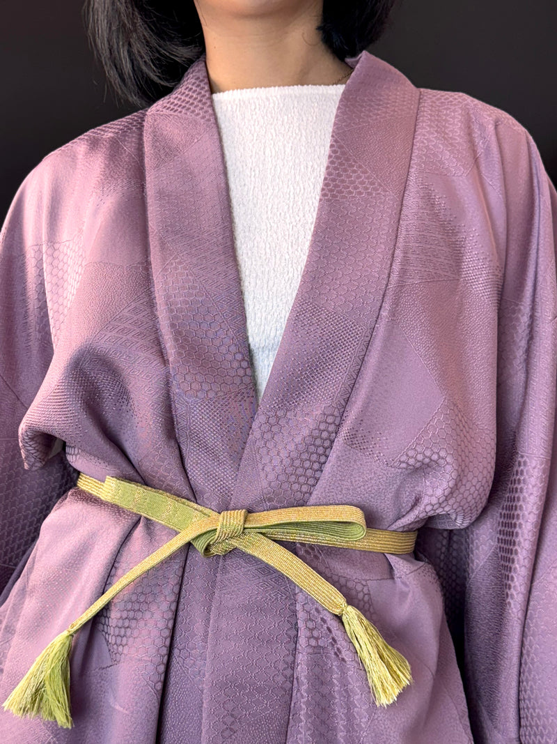 Haori Lavander Lilac with Geometric Patterns in Silk