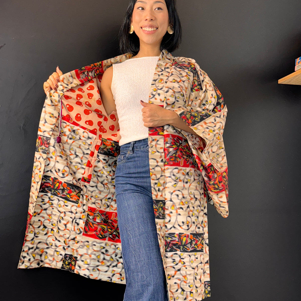 Haori Meisen Tsumugi Colorful Branches in Silk