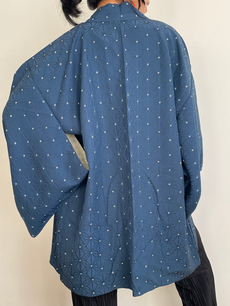Haori Asahona Pattern in Dark Blue Silk