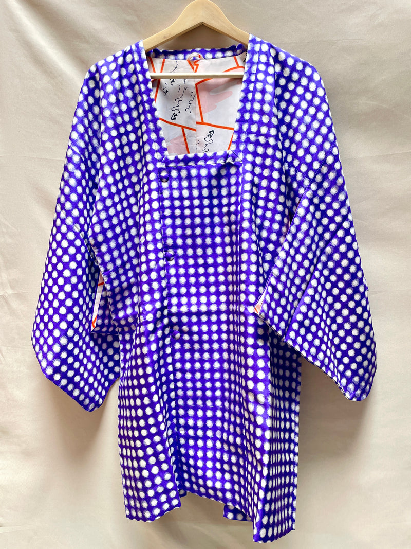 Michiyuki Jacket Antique Polka Dots in Purple in Tsumugi Silk