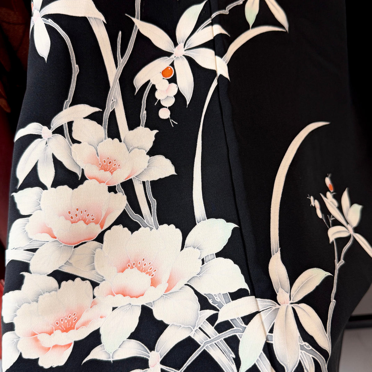 Haori Black Ikebana Flowers in Silk