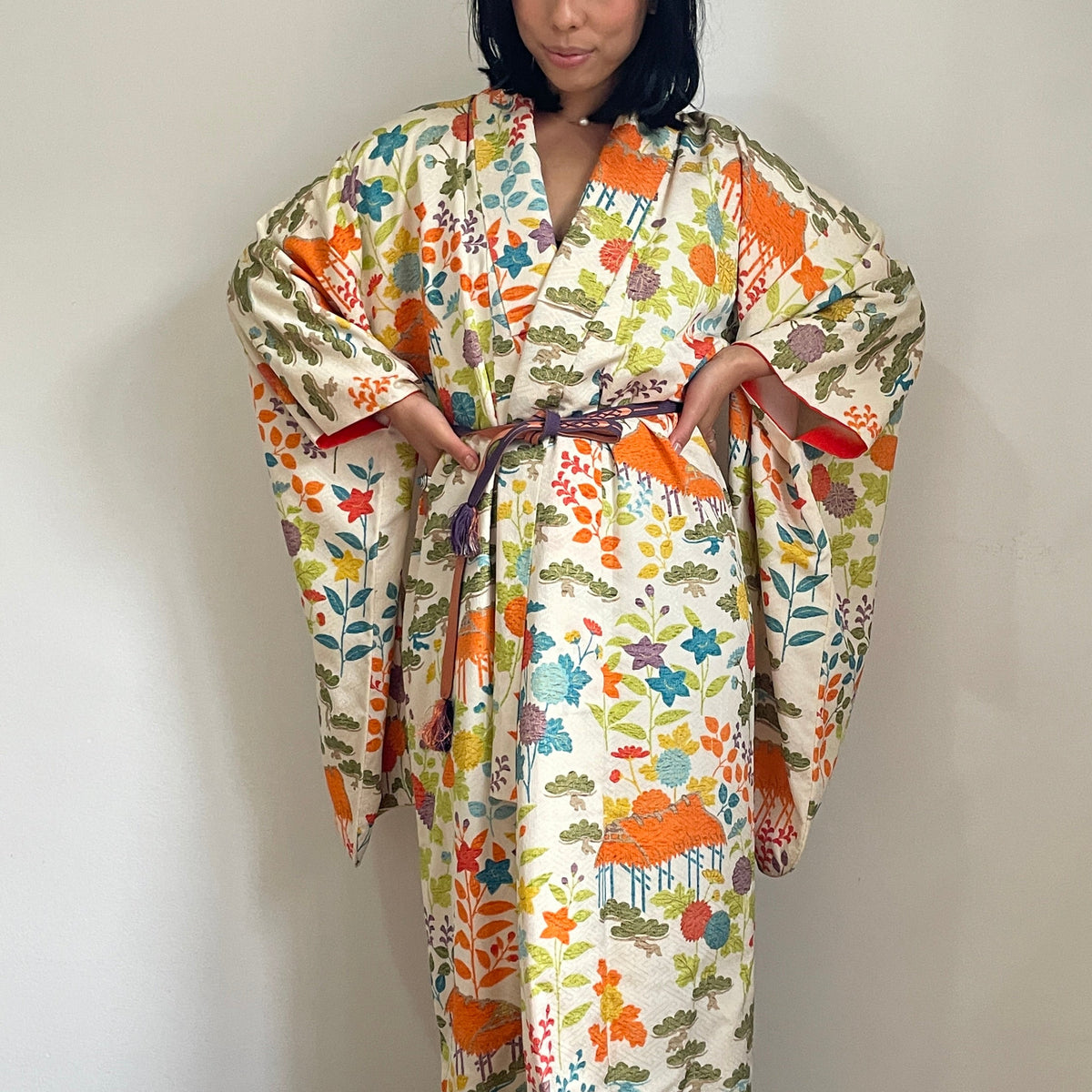 Kimono Furisode Japanese Spring Garden in Silk