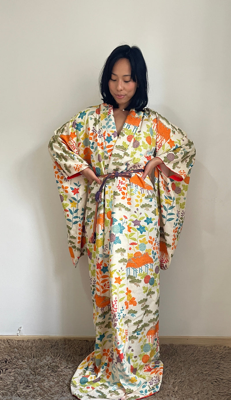 Kimono Furisode Japanese Spring Garden in Silk