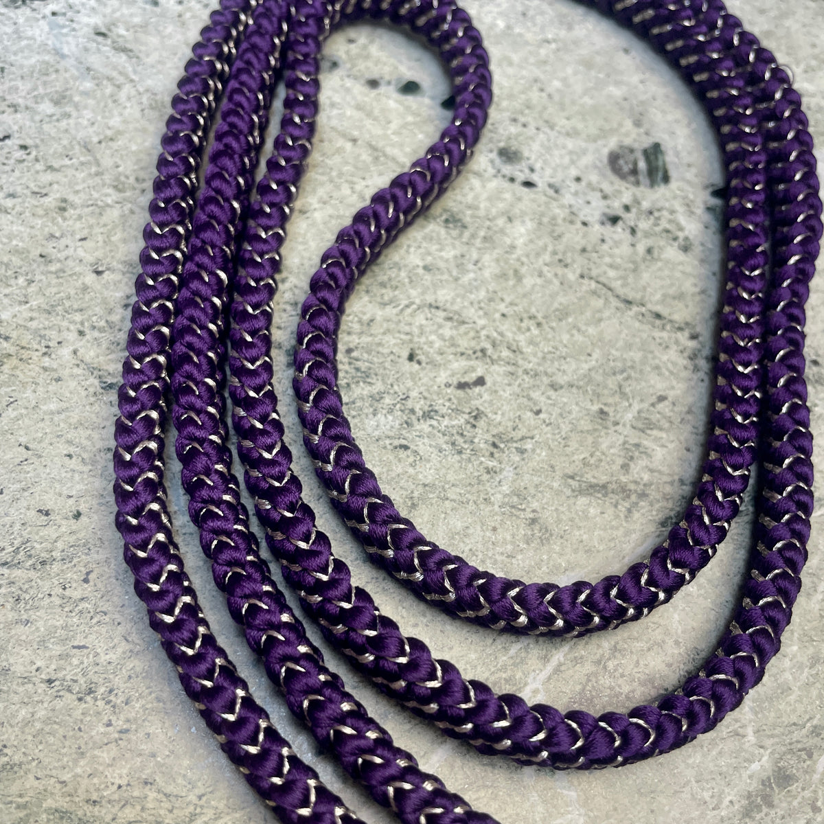 Obijime Belt Flat Braided Deep Purple with Gold in Silk