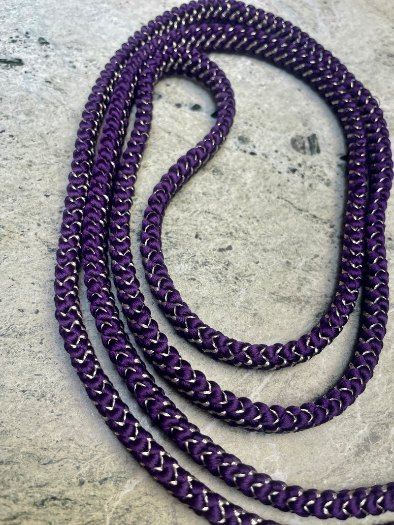 Obijime Belt Flat Braided Deep Purple with Gold in Silk