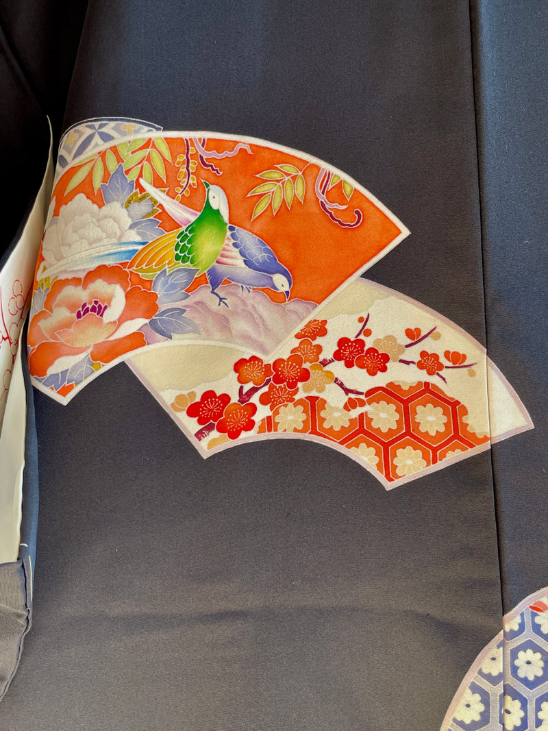 Haori Black with Japanese Fans in Silk