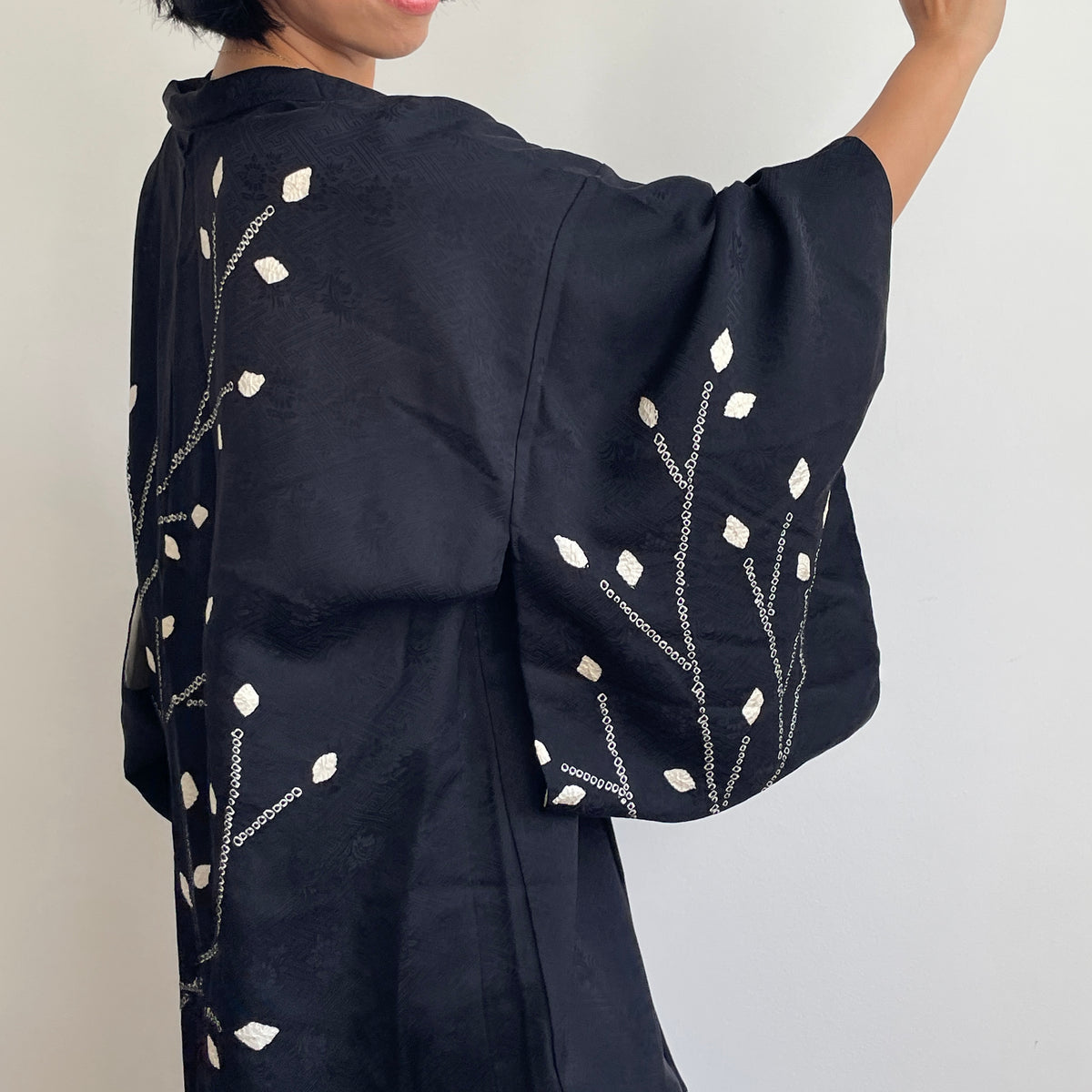 Haori Black with White Shibori Technique Leaves White in Silk