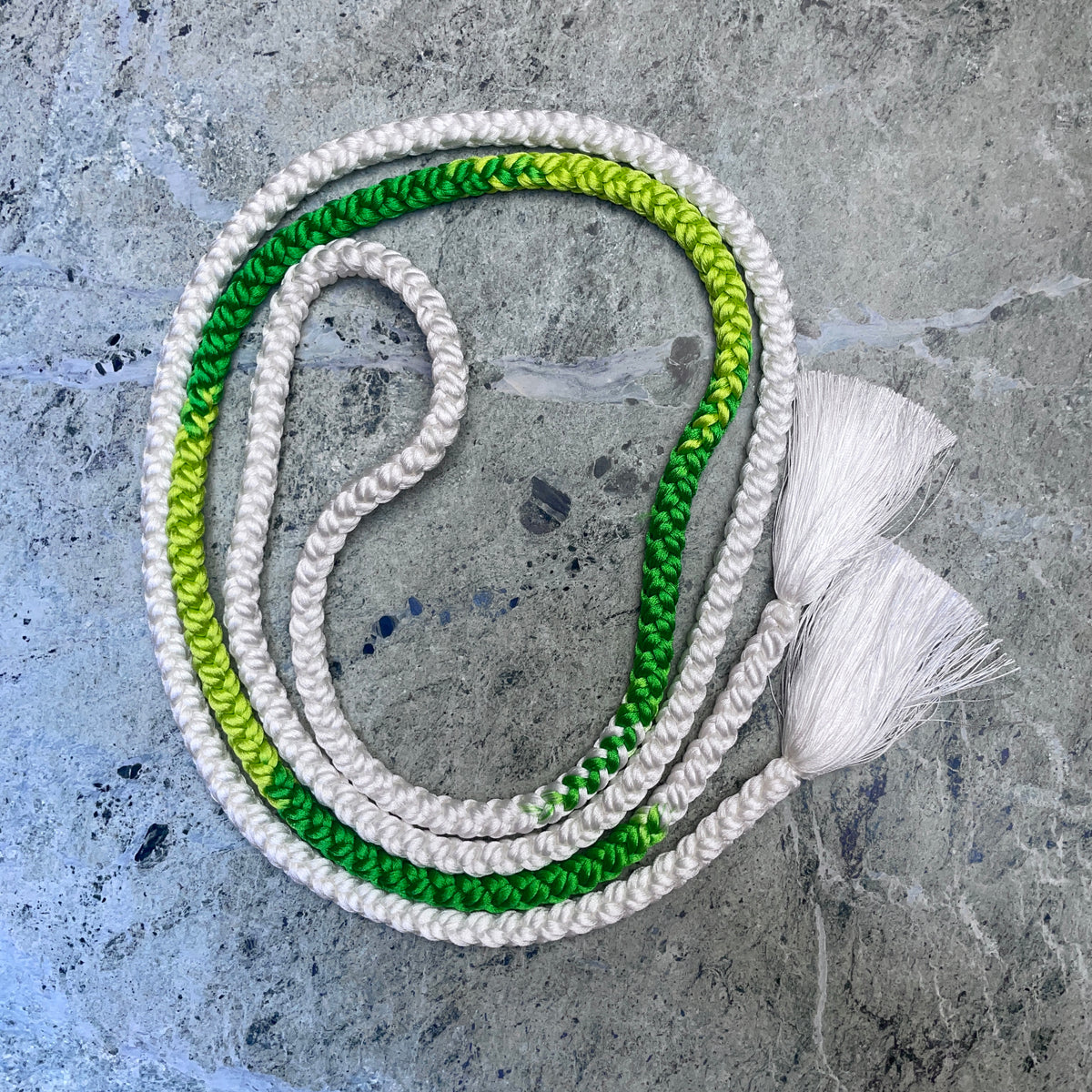 Obijime Belt Round Braided Green and White in Silk