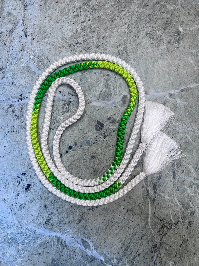 Obijime Belt Round Braided Green and White in Silk