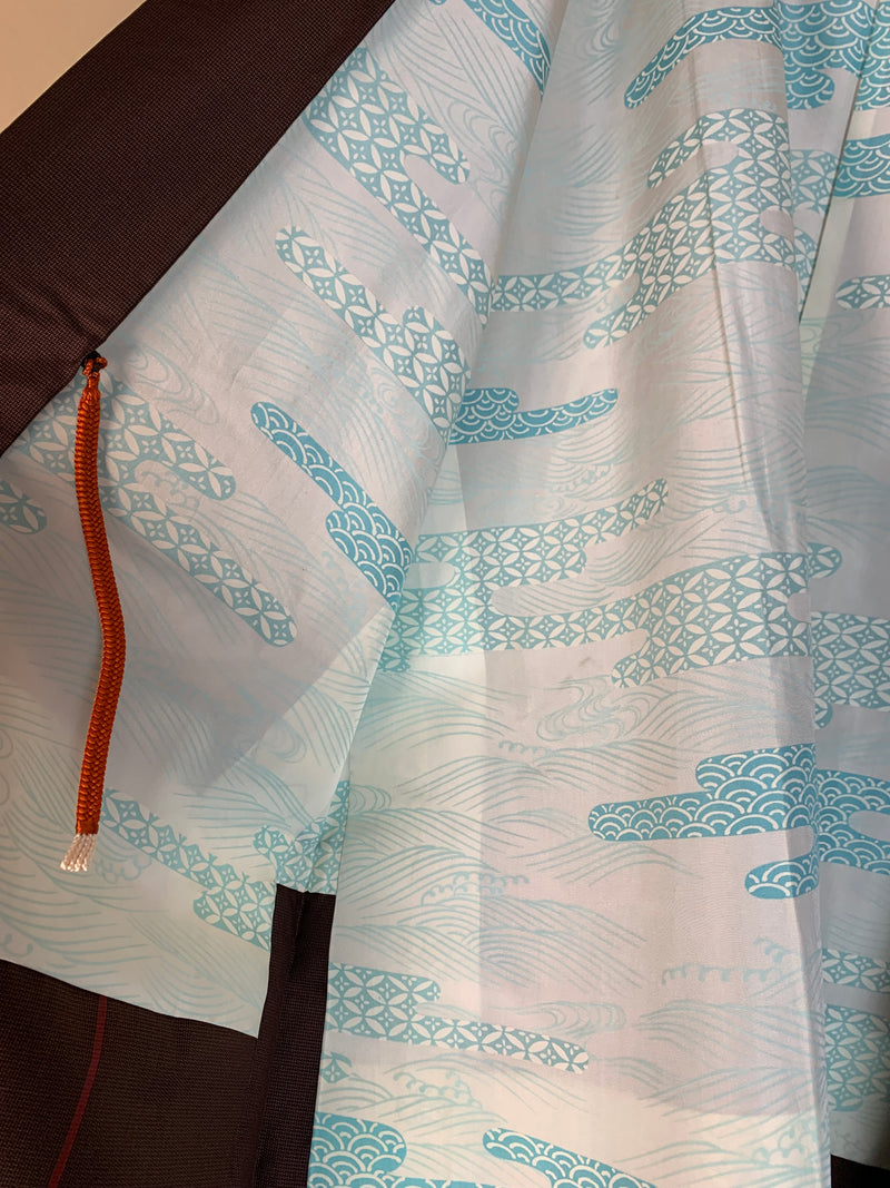 Haori Brown with Red Lines and Blue Interior