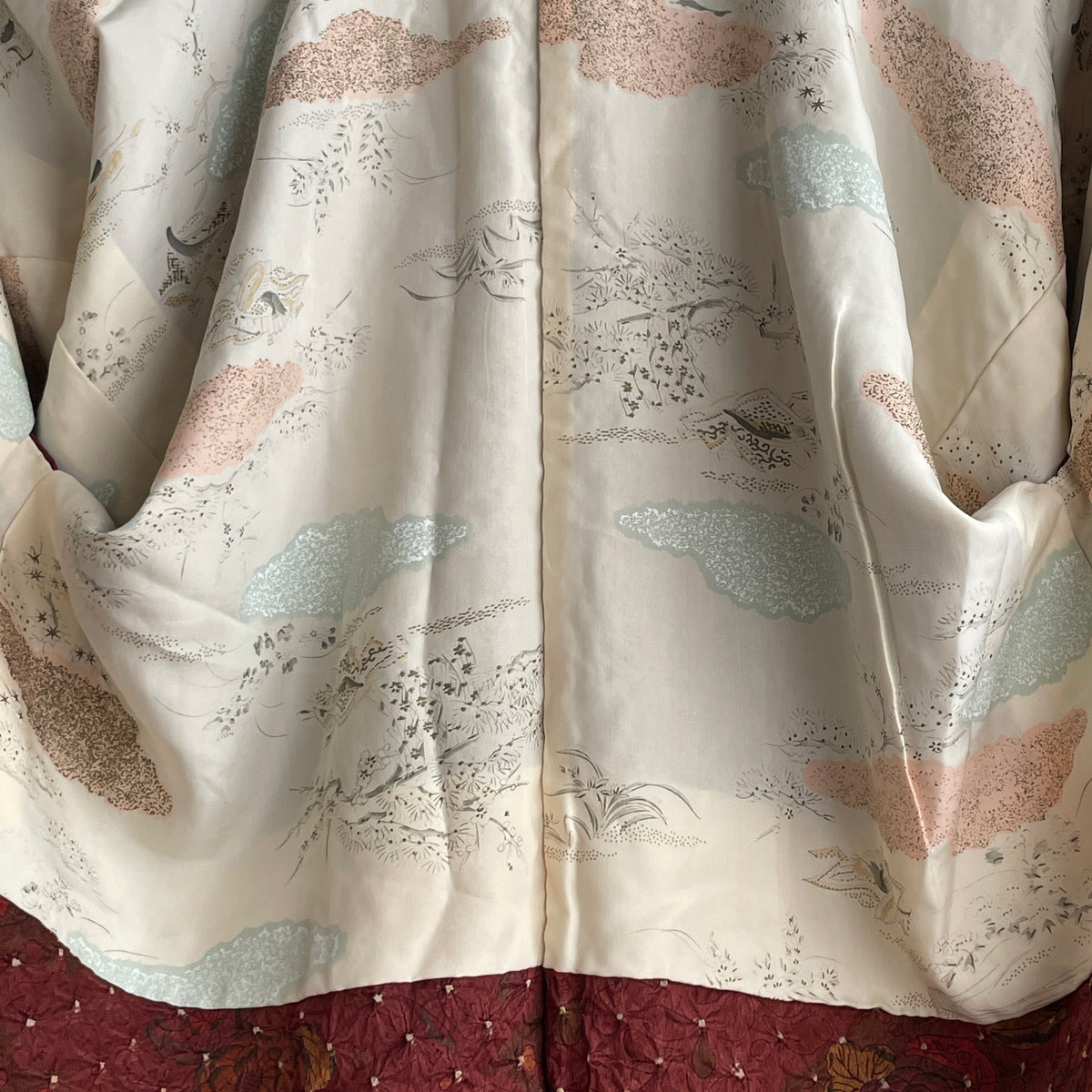 Haori Dark Burgundy in Shibori with Tsujihagana Style Flowers