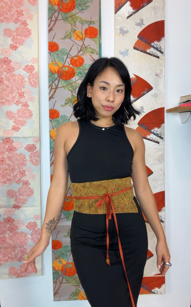 Asymmetrical Belt Made from Kimono Silk Fabric Green