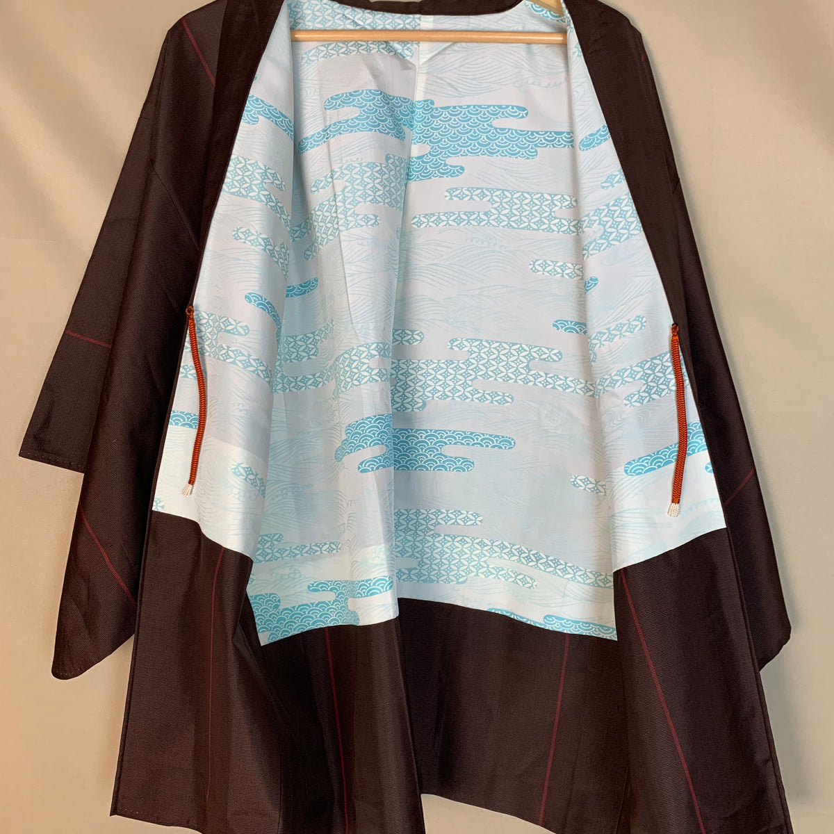 Haori Brown with Red Lines and Blue Interior