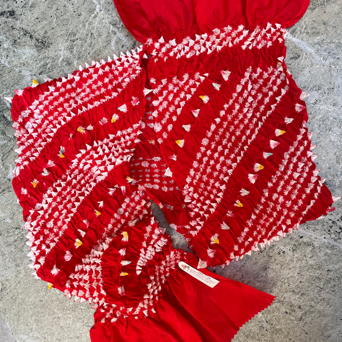 Scarf or Belt in Shibori Technique in Red Silk