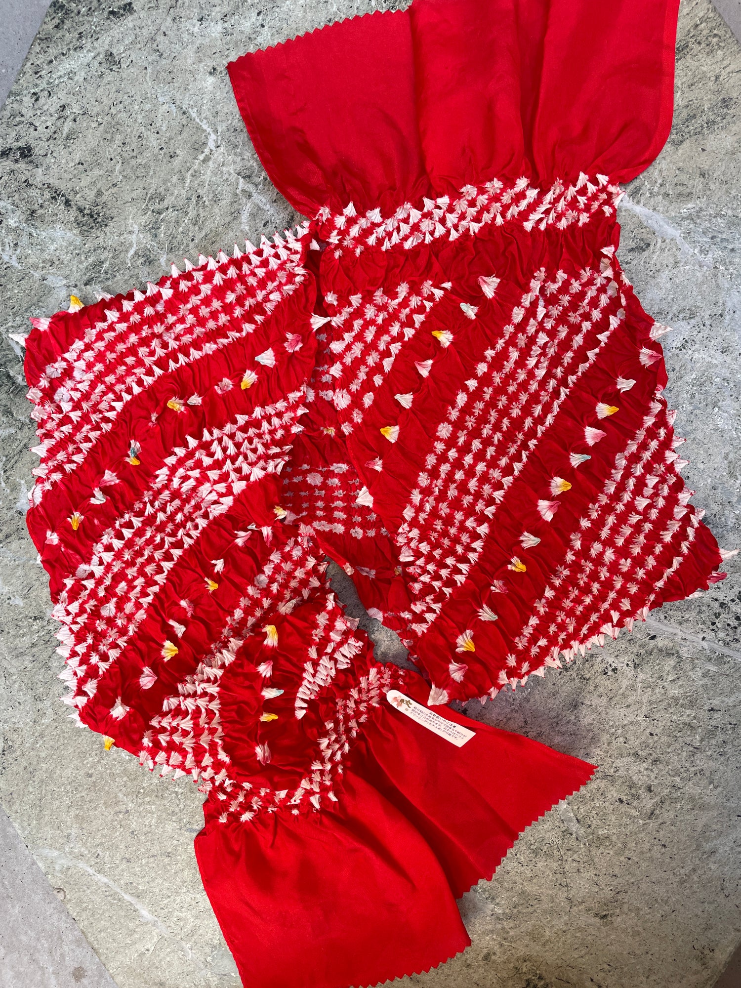 Scarf or Belt in Shibori Technique in Red Silk
