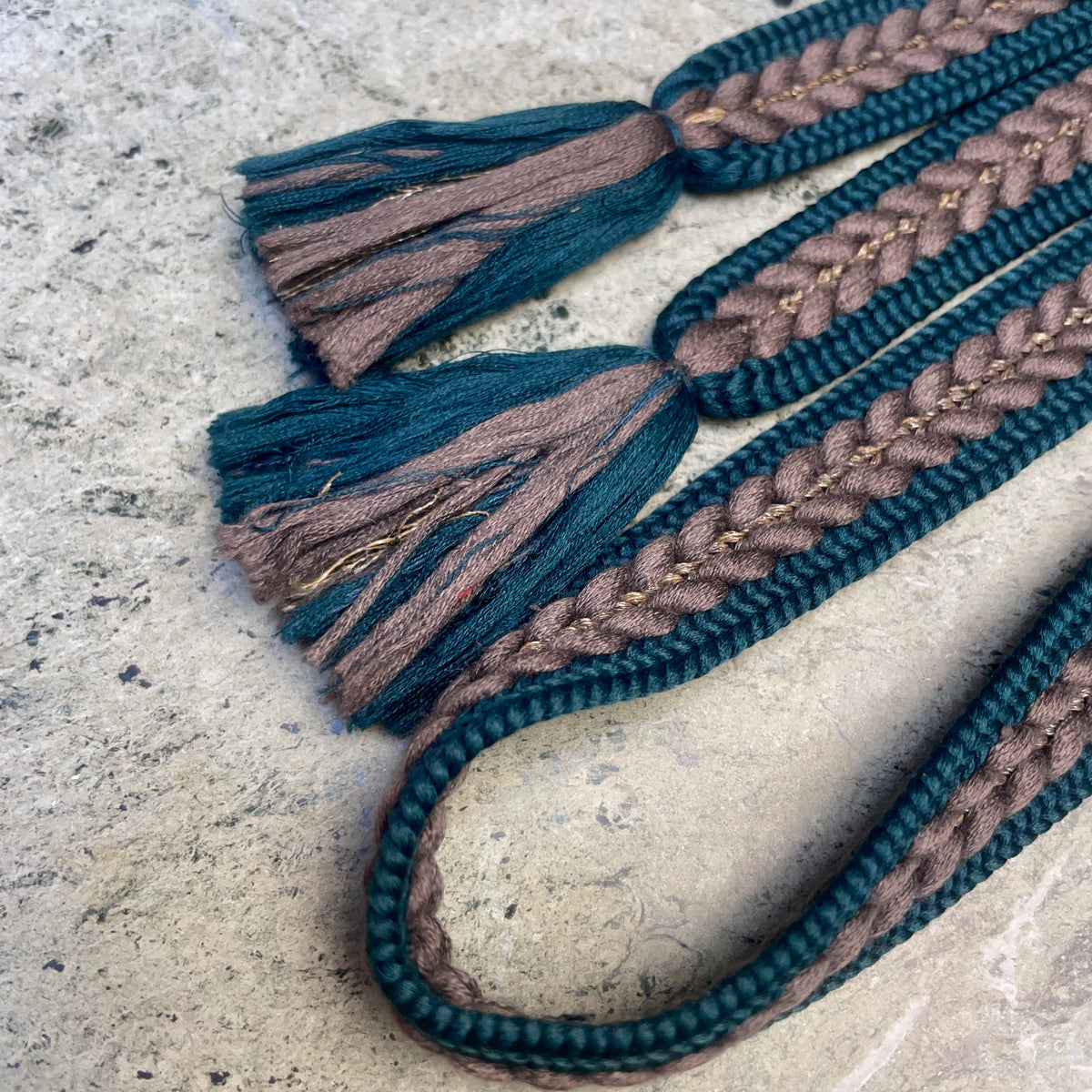 Obijime Flat Dark Teal Green and Grey in Silk