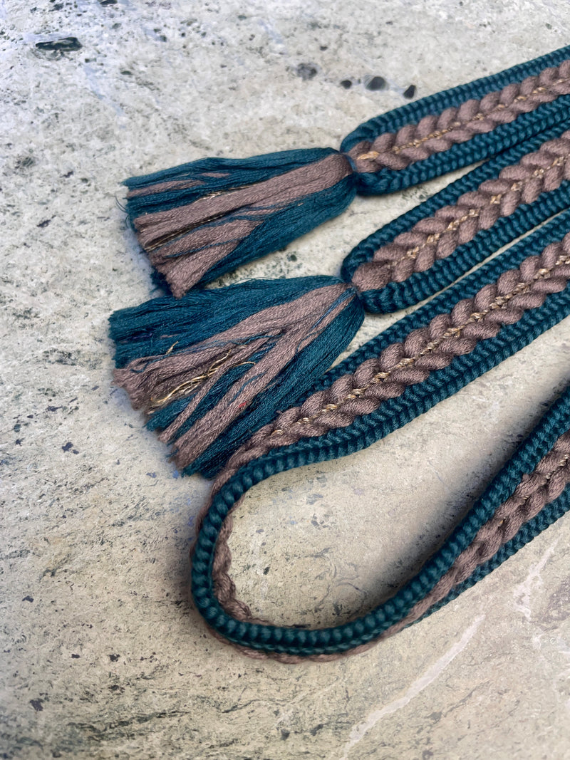 Obijime Flat Dark Teal Green and Grey in Silk