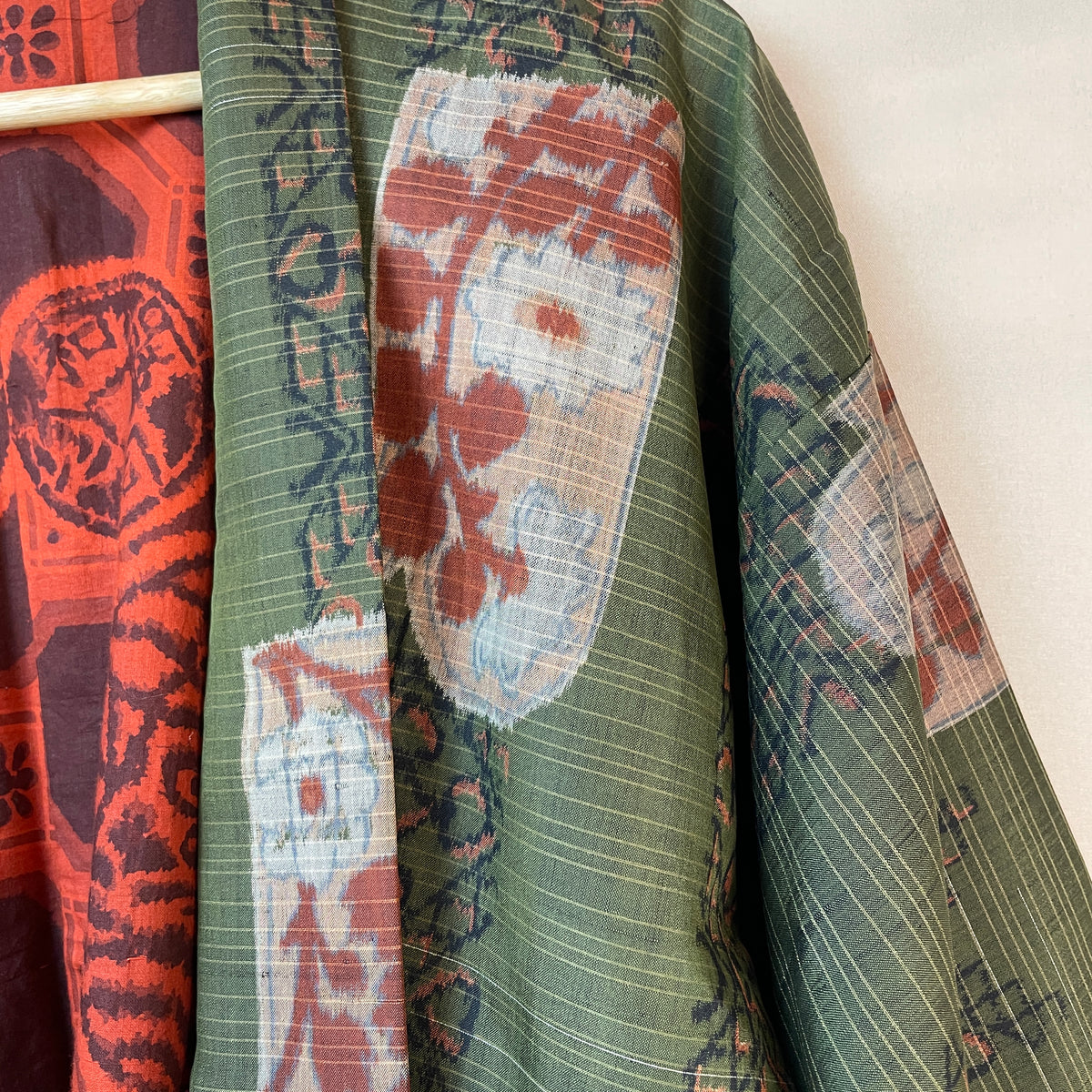 Haori Meisen Moss Green with Daruma Red Interior in Silk