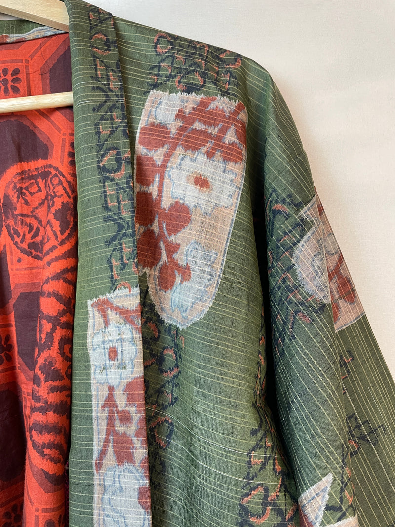 Haori Meisen Moss Green with Daruma Red Interior in Silk