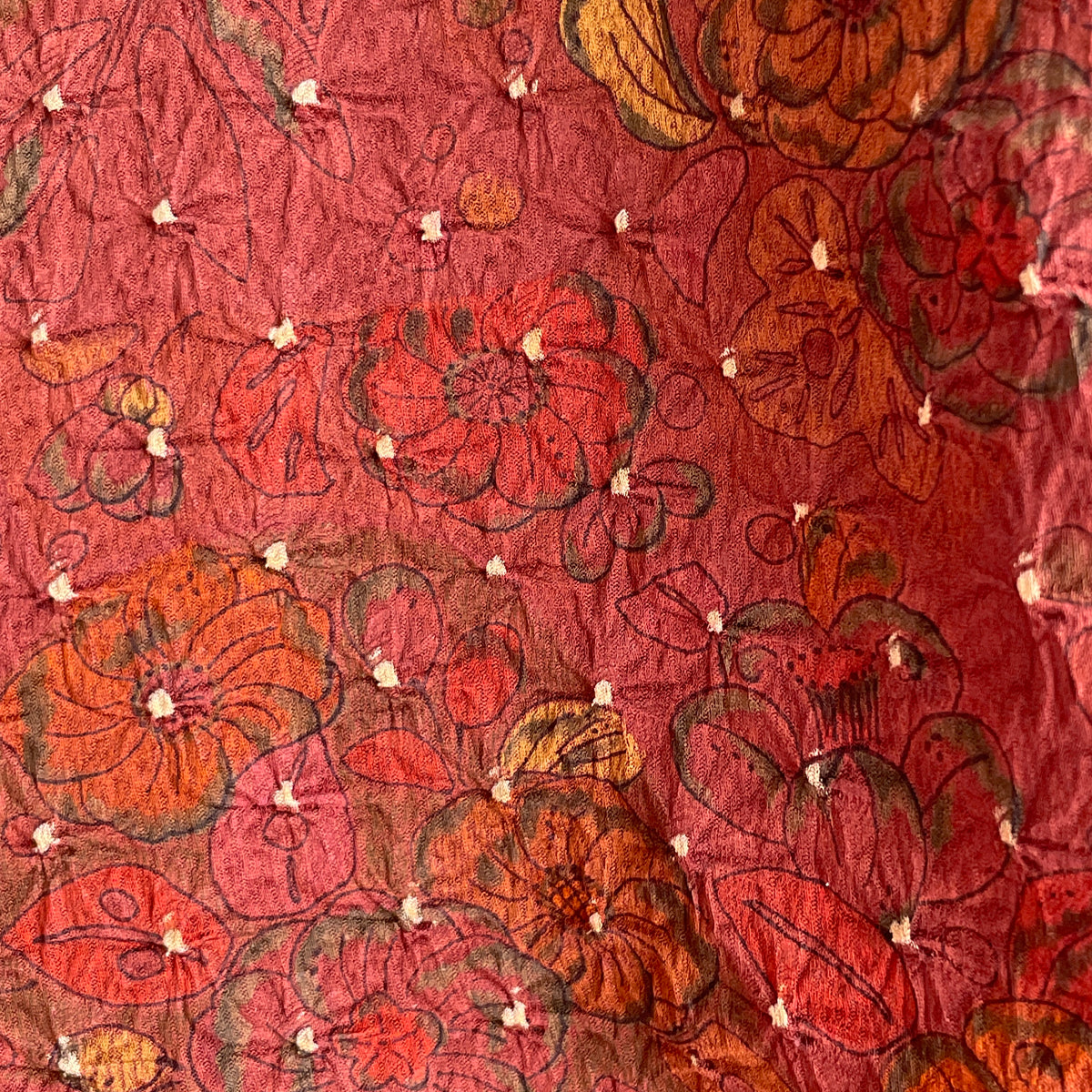Haori Dark Burgundy in Shibori with Tsujihagana Style Flowers