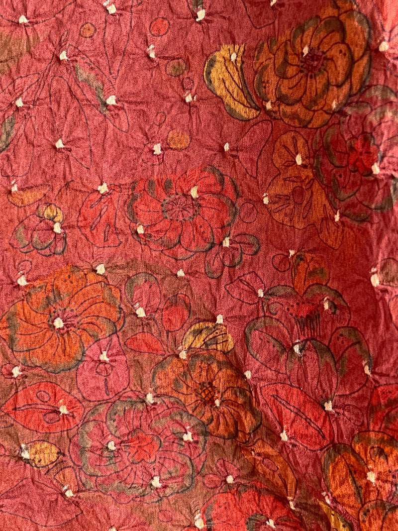 Haori Dark Burgundy in Shibori with Tsujihagana Style Flowers
