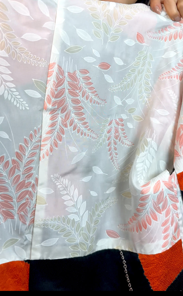 Haori Jacket in Black and Orange in Shibori Silk