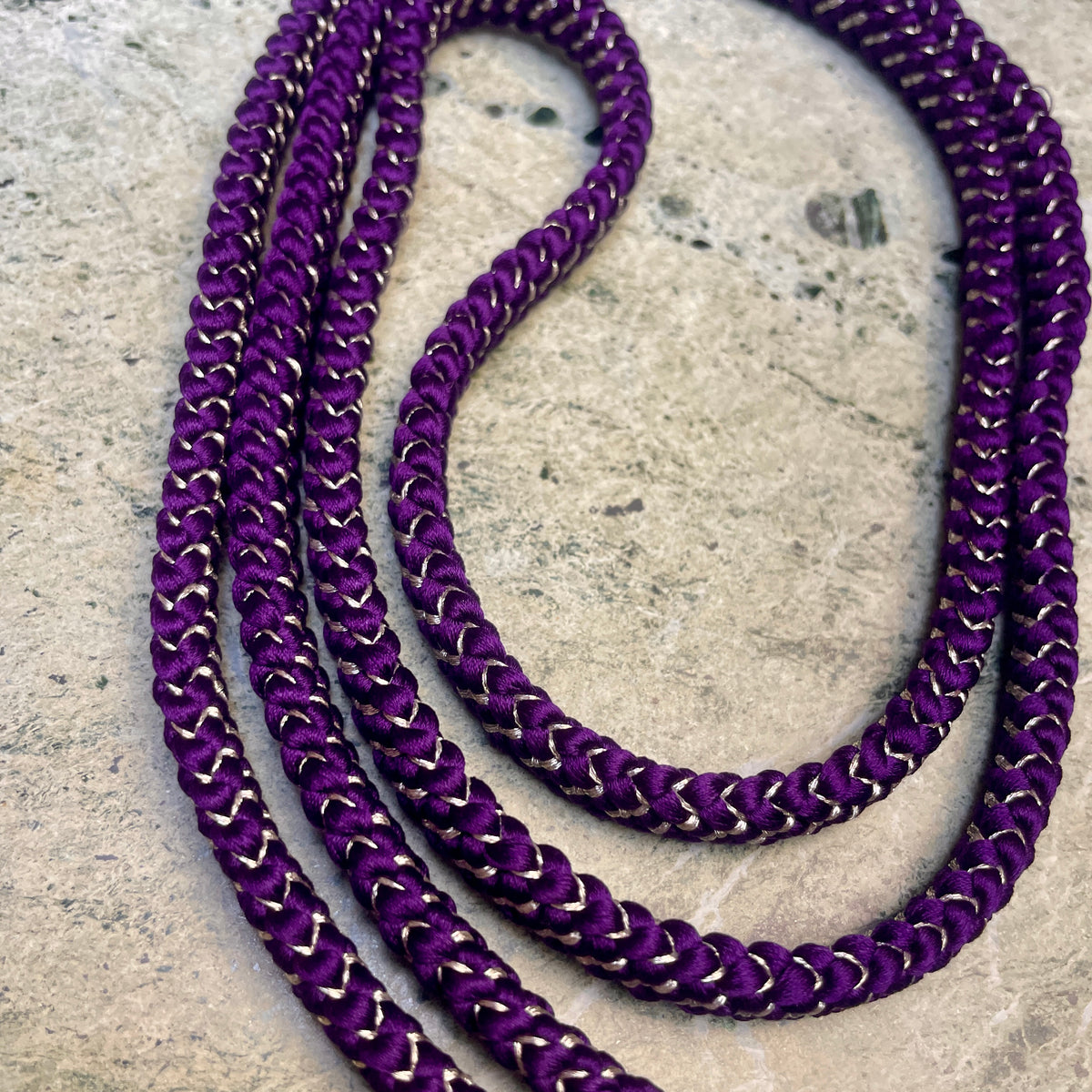 Obijime Belt Flat Braided Deep Purple with Gold in Silk