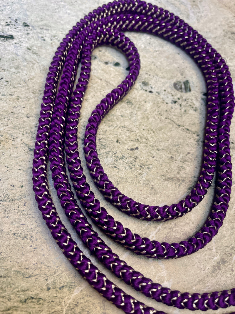 Obijime Belt Flat Braided Deep Purple with Gold in Silk