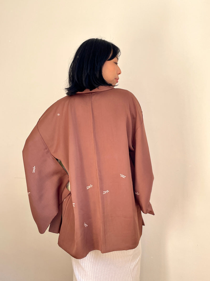 Haori Brown with Shibori Details in Silk
