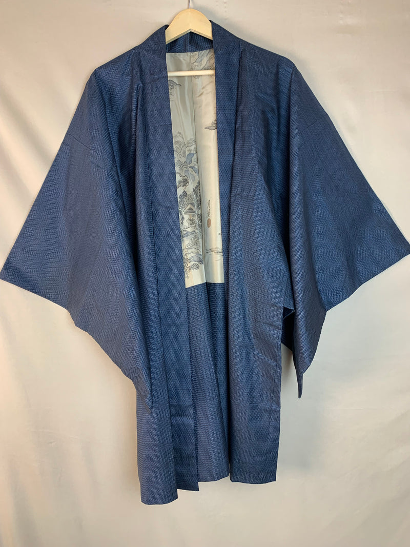 Haori Mens Oshima Tsumugi Silk with Art