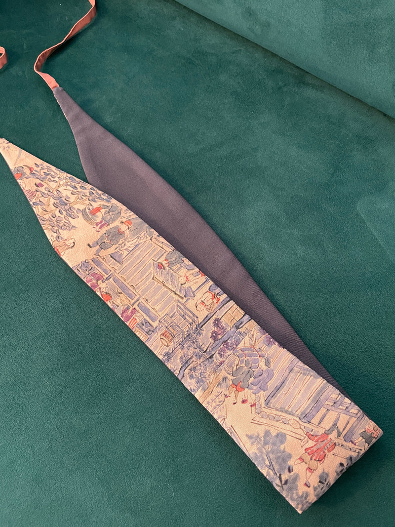 Kimono Belt Thin Mauve with Japanese Nature