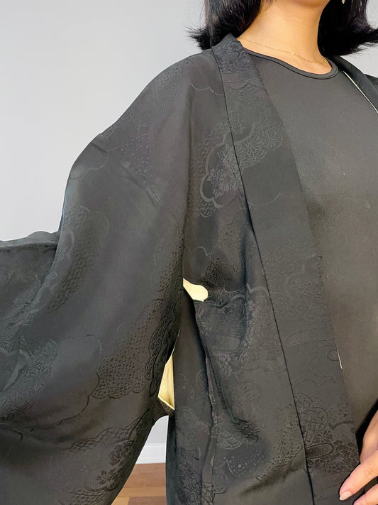 Haori Black with Black Motif Embroidered in Silk
