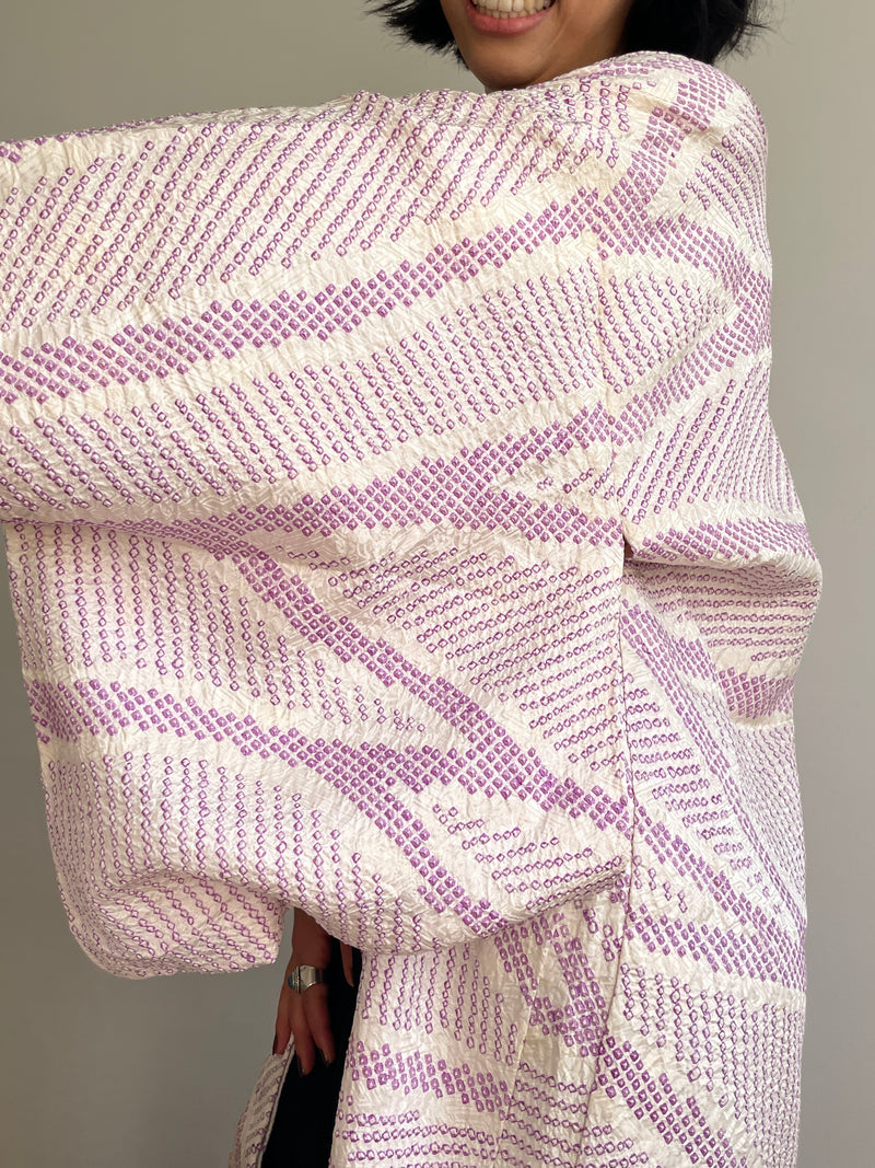 Haori White with Shibori Technique in Purple Silk