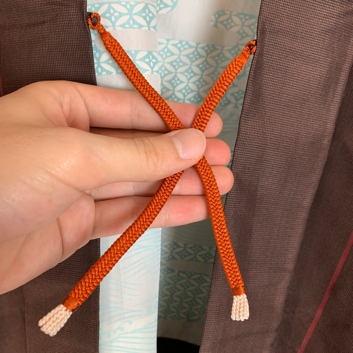 Haori Brown with Red Lines and Blue Interior