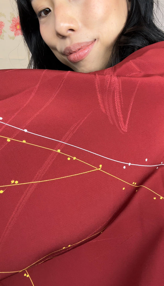 Haori Deep Red with Branches and Embroidered Silk